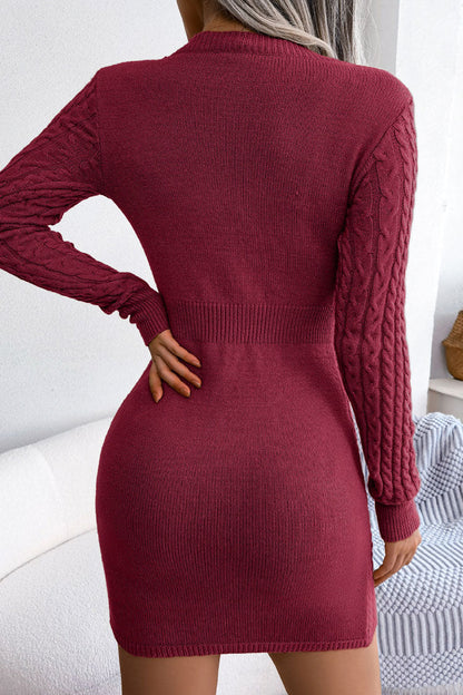 Balıkçı Örgü Örgü Mini Elbise - Bordo