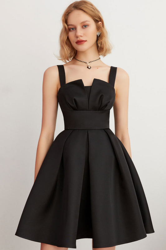 Flare Parti Mini Elbise - Siyah