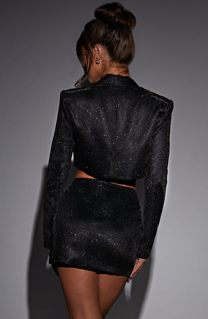 Stefania Shimmering Black Short Suit
