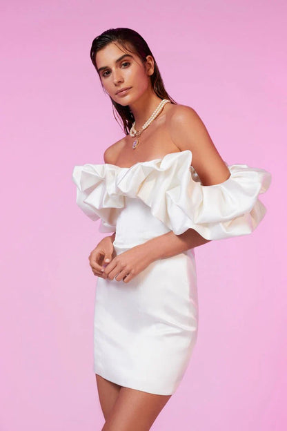 Clary Bodycon Mini Elbise-Beyaz